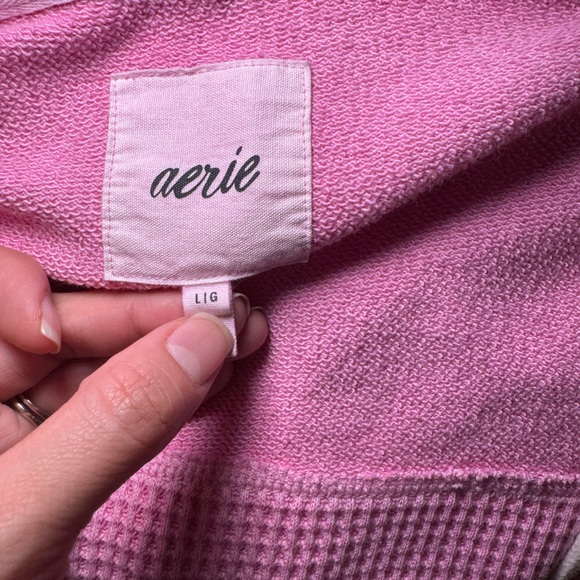 Aerie Pink Cozy Casual Loungewear Waffle Knit Zip Up Hoodie Size Large - Picture 10 of 10